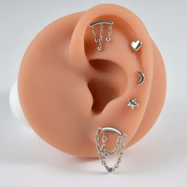 Wholesale 1 Piece 304 Stainless Steel Stone-Free Casual Hawaiian Tropical Lip Rings Star Moon Ion Plating (IP) 18K Gold Plated Ear Cartilage Rings & Studs