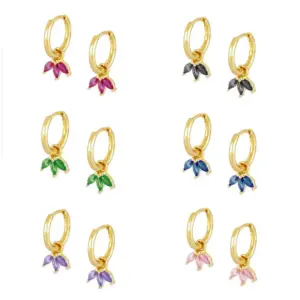 Wholesale Copper Shamrock PVD Coated Zircon 18K Real Gold Plated Simple Style Shiny Inlay Drop Earrings