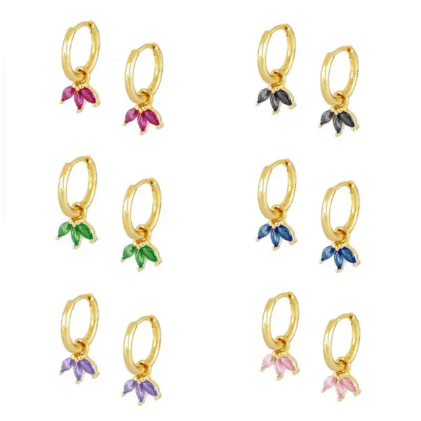 Wholesale Copper Shamrock PVD Coated Zircon 18K Real Gold Plated Simple Style Shiny Inlay Drop Earrings