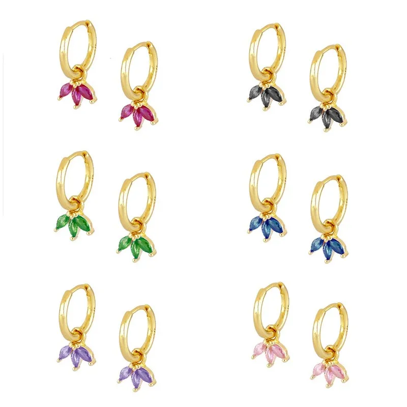 Wholesale Copper Shamrock PVD Coated Zircon 18K Real Gold Plated Simple Style Shiny Inlay Drop Earrings