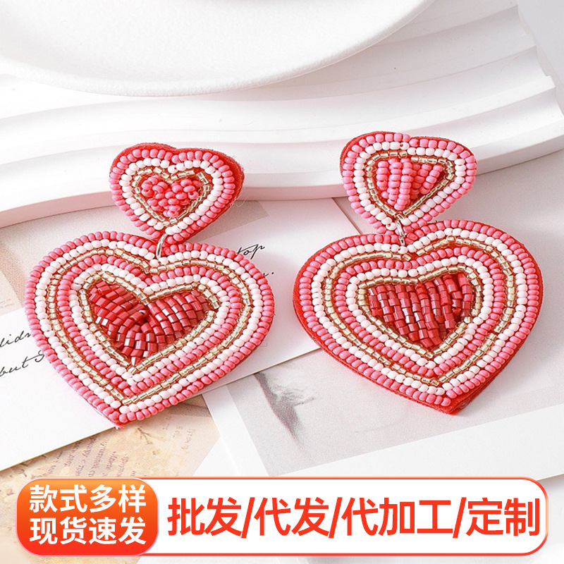 Wholesale European and American style cross-border fresh sweet Valentine's Day handmade fabric lovely earrings personalized creative autumn and winter