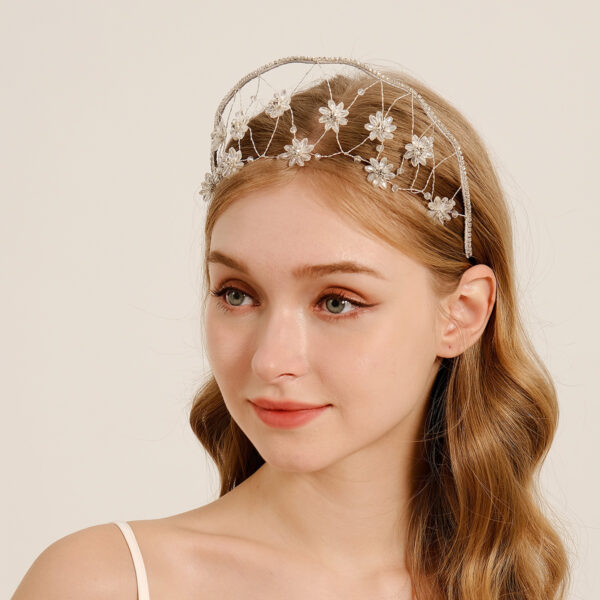 Wholesale Wedding Bridal Headwear Vintage Rhinestone Mesh Headband All-match Pressed Hair Handmade Crystal Flower Headband Women
