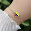 Wholesale Women’s National Flag Bracelet With Bezel Setting, PVD Coated Copper, 18K Real Gold Plated Slider Chain