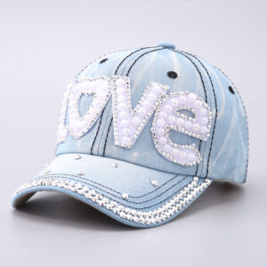 Light blue pearl rhinestone love / Adjustable