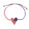 Wholesale Handmade Beaded Bracelet American Flag Independence Day Adjustable No Buckle Rope Bracelet Unisex Black White Red