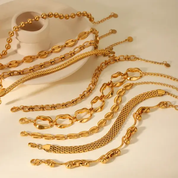 Wholesale PVD Coated 18K Gold Real Gold Plated Geometric 304 Stainless Steel Simple Style Waterproof Non Tarnish 304 Stainless Steel Lobster Trigger Clasp Closure Chain Bracelet