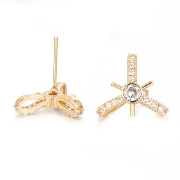 Wholesale Bow Tie Stud Earrings With 925 Sterling Silver Posts, Copper Base Electroplated With 14K Real Gold, Featuring Zircon Inlay