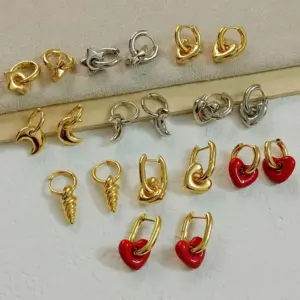 Wholesale Water Plating 18K Gold Plated Real Gold Plated Heart Shape 304 Stainless Steel Simple Style Classic Style Waterproof Non Tarnish Earrings