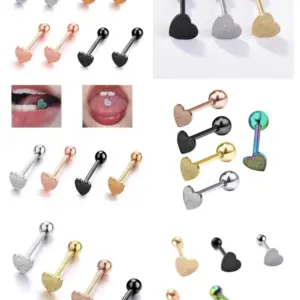 Wholesale Matte Heart Shaped Tongue Studs Multi-Colored Electroplated Piercing Jewelry For Men And Women Stainless Steel Lip Decorations