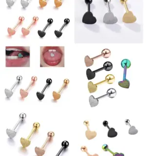 Wholesale Matte Heart Shaped Tongue Studs Multi-Colored Electroplated Piercing Jewelry For Men And Women Stainless Steel Lip Decorations