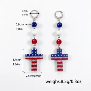 Blue and Red / One Size / American Flag Cross Earrings