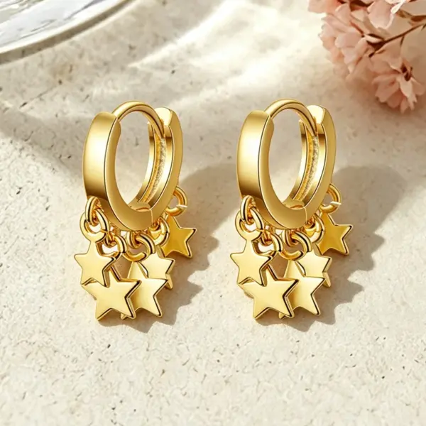 Wholesale Three-dimensional Star Earrings For Women In Golden Plated Copper With 0.01µm Electroplated Coating