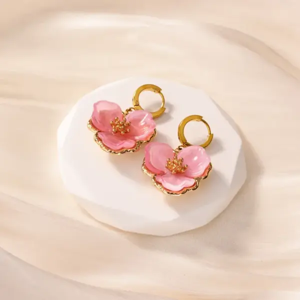 Wholesale Waterproof Non Tarnish Flowers Earrings For Women, 18K Real Gold Plated With Zircon Inlay, PVD Coated 304 Stainless Steel