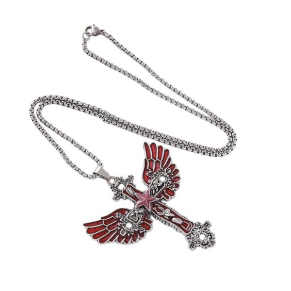 Wholesale Electroplated alloy cross necklace, retro dark style, angel subculture long sweater chain, clavicle chain