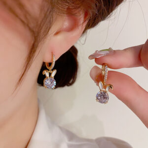 oly-1934060c108e8de98a042a3c44a1597a Wholesale Summer Sweet Cool Personality Exquisite Super Flash Zircon Rabbit Ear Buckle Women's Fashion Niche Design Trendy Earrings