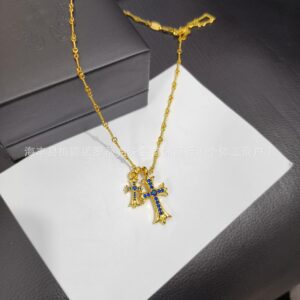 Gold blue diamond necklace