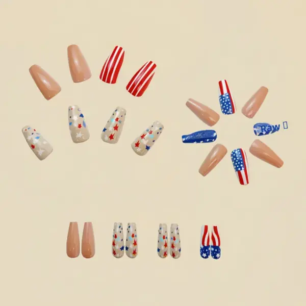 Wholesale Nail Stickers Medium Length European Style Square Star Stripes Independence Day Nail Art Plastic Roman British Retro
