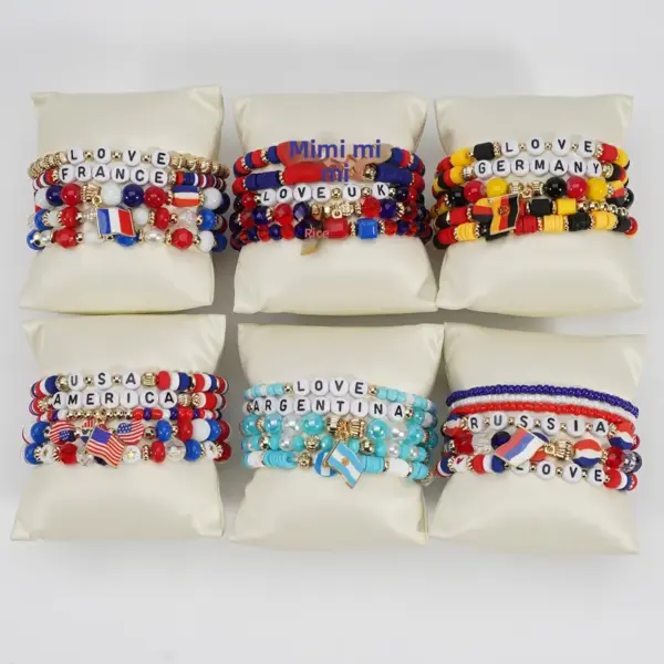 oly-195eba1ef407b4b5f5773e5e0327dd95 Wholesale Unisex National Flag Beaded Glass Bracelets In Bohemian Style