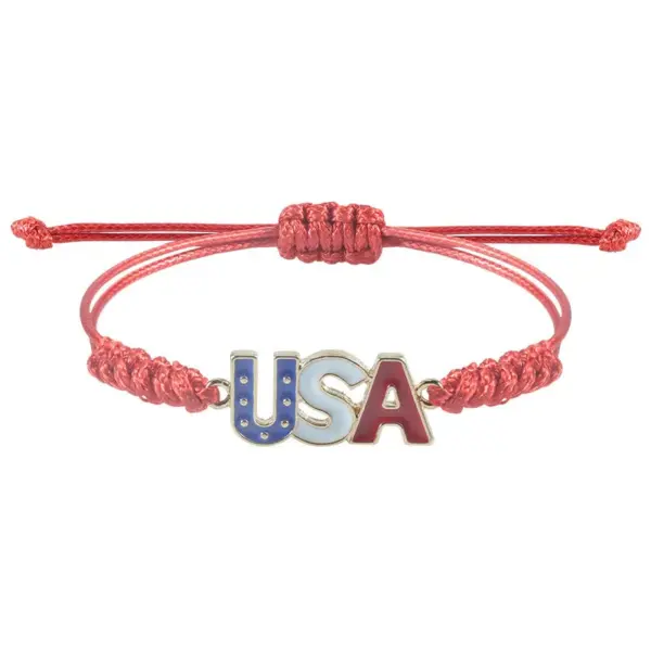 Wholesale Casual Letter Heart Shape American Flag Zinc Alloy Cord In Chain Stretch Adjustable String Bracelets Wholesale