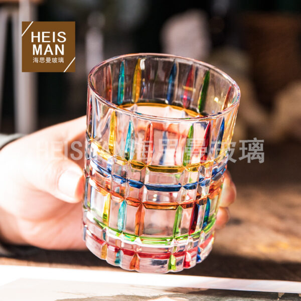 Wholesale -style Contrasting Color Whisky Glass Hand-painted Color Glass Creative Painted Water Glass Bar Spirits Glass Foreign Wine Glass