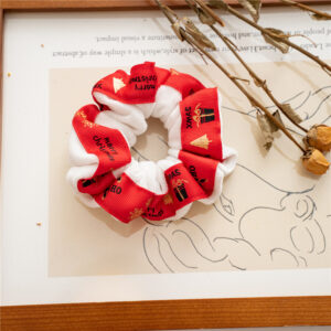 931# white red ribbon-Christmas hair ring