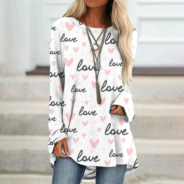oly-196ed2d95663a835d5e3f5c22a66488e Wholesale Spring 3D ValenTine's Day HearT PrinT Women's Casual Loose RounD Neck Long-sleeveD T-shirT