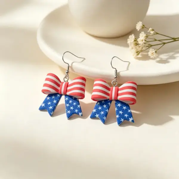 Wholesale Asymmetrical National Flag Earrings For Women In White Soft Clay With Platinum Plated And 302 Stainless Steel Ear Pins