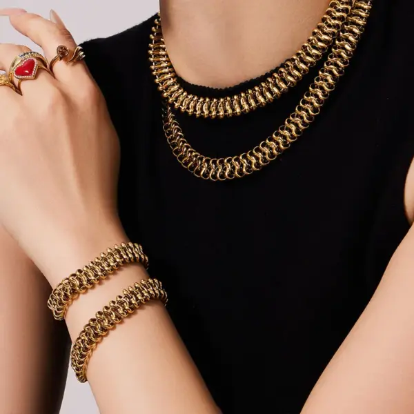 Wholesale Geometric Electroplated Jewelry Set For Women In 304 Stainless Steel With 18K Real Gold Plated PVD Coated Handmade Chain