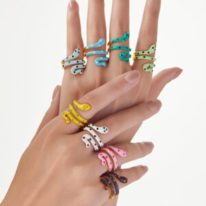 Wholesale Bohemian style color oil drop snake copper ring ins sweet cool girl open finger ring color retention in stock supply