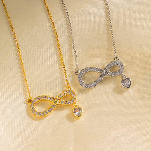 Wholesale Simple, stylish, and unique figure-eight shaped heart-shaped zircon necklace; versatile and elegant women's necklace; a Valentine's Day gift.