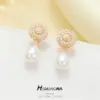 Wholesale Petal Stud Earrings For Women With 925 Sterling Silver Posts, Copper Base, 14K Gold Electroplated, Baroque Pearl Inlay