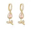 Wholesale Jewelry Elegant Luxurious Shiny Rose Flower Tulips Copper Zircon 18K Gold Plated Plating Inlay Cable Chain Jewelry Set