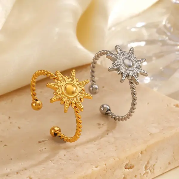 Wholesale Ion Plating (IP) 18K Gold Plated Sun 304 Stainless Steel Simple Style Waterproof Non Tarnish Open Rings