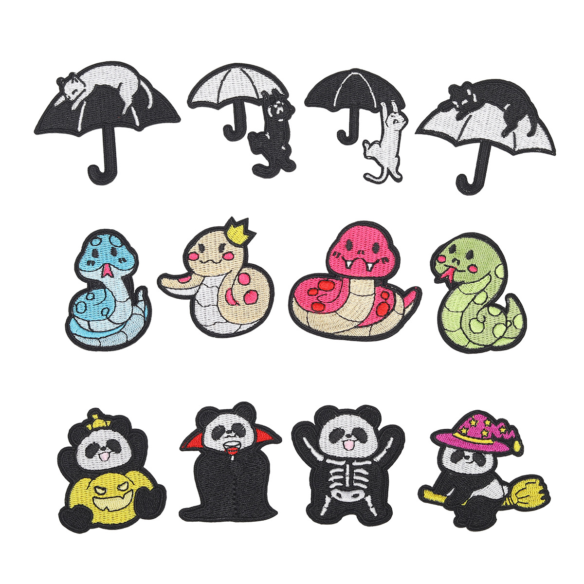 Wholesale Elegant Embroidery New Product Computer Embroidery Sticker Small Snake Cloth Sticker Original Black Cat Patch Sticker Magic Panda Bag Decora
