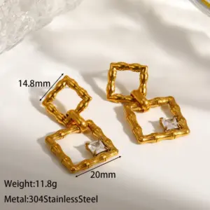 Gold Square Zirconia Stud Earrings