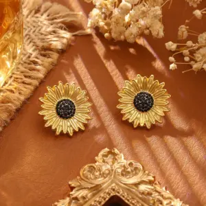 Black Vintage Earrings [thick Real Gold Plating]