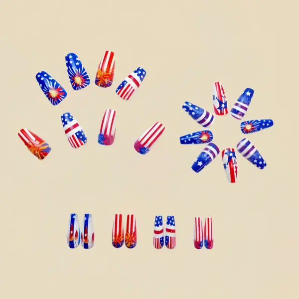 Wholesale Nail Stickers Blue Series Independence Day Grid Retro Square Fake Nail Decoration Metal Stars