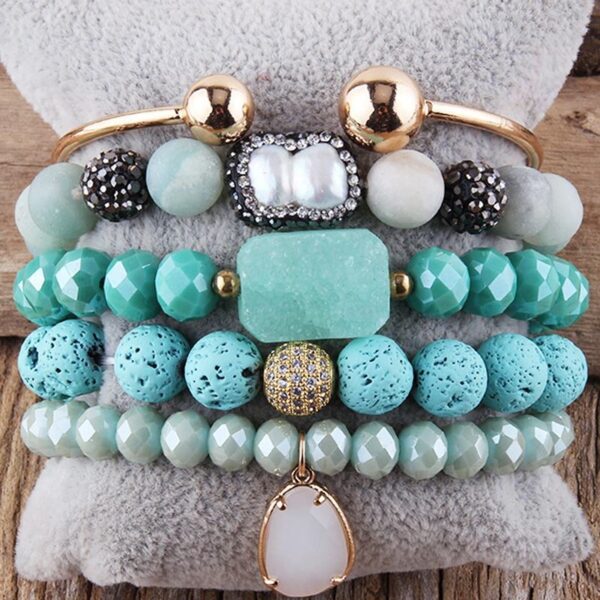 oly-1a096b32adecc0f15e01b99f33d5eac9 Wholesale Pearl turquoise blue stone alloy nail bracelet natural stone crystal glass bead bracelet elastic elastic folding hand