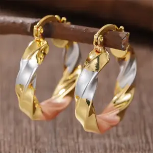 Wholesale Three-dimensional Geometric Earrings For Women In Copper With KC Golden Water Plating And 0.03µm Thickness