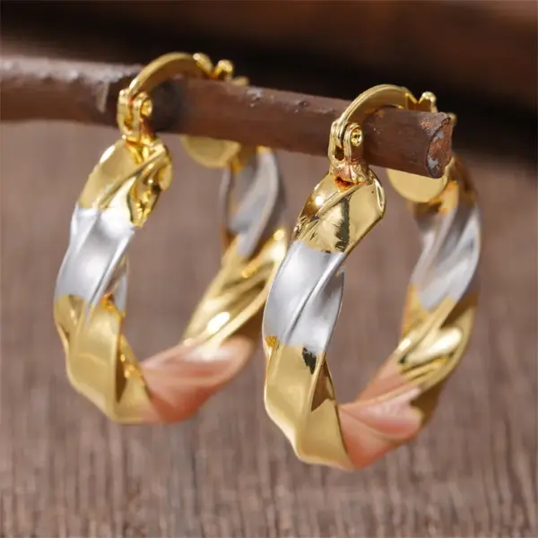 Wholesale Three-dimensional Geometric Earrings For Women In Copper With KC Golden Water Plating And 0.03µm Thickness