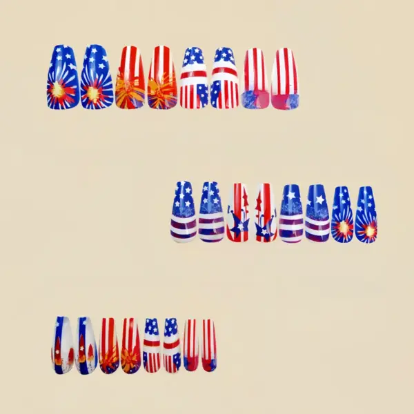 Wholesale Nail Stickers Blue Series Independence Day Grid Retro Square Fake Nail Decoration Metal Stars