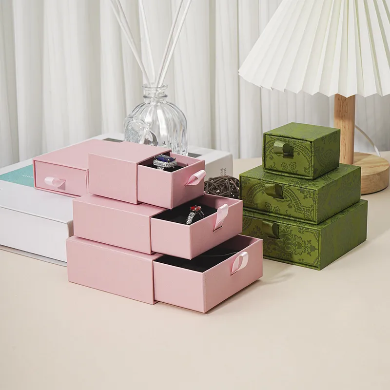 Wholesale High-End Jewelry Storage Box Multi-Color Drawer Design Ring Necklace Packaging Box Quality Craftsmanship Slotting Process