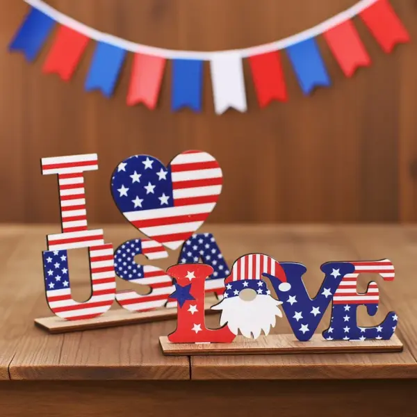 Wholesale Wooden Letter Ornaments Creative DIY Patriotic Ornaments Independence Day National Day Desktop Ornaments Accessories