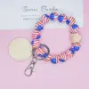 Wholesale Unisex American Flag Wooden Beads Bracelet Keychain In Coffer Color, Perfect For Travel