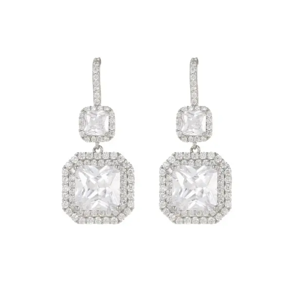 Wholesale Square Drop Earrings With Zircon Inlay, Electroplated Copper And 925 Sterling Silver Studs In New Style