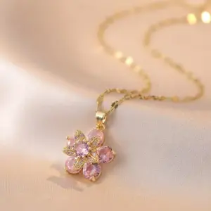 X1590 Pink Flower Rotating 11 Necklace