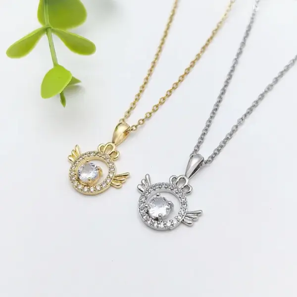 Wholesale Handmade Wings Necklace For Women In 201 Stainless Steel With Golden Electroplated Finish And Glass Inlay On Cable Chain
