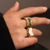 Wholesale Oval African Style Ring For Independence Day, 304 Stainless Steel With 18K Real Gold Plated 0.03µm Thickness And Zircon Inlay