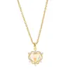Wholesale Lady Heart Shape Flower Titanium Steel Plating Inlay Zircon Gold Plated Pendant Necklace