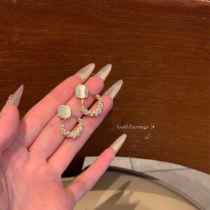 A2190 gold-cube sugar cat's eye diamond pearl earrings